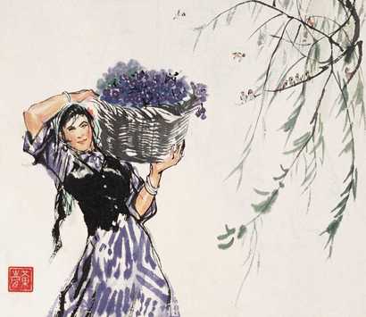 黄胄 收获 镜心